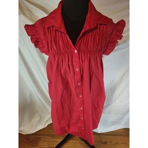 Avara Size Small Red Ruffle Sleeve Button Front Mini Dress